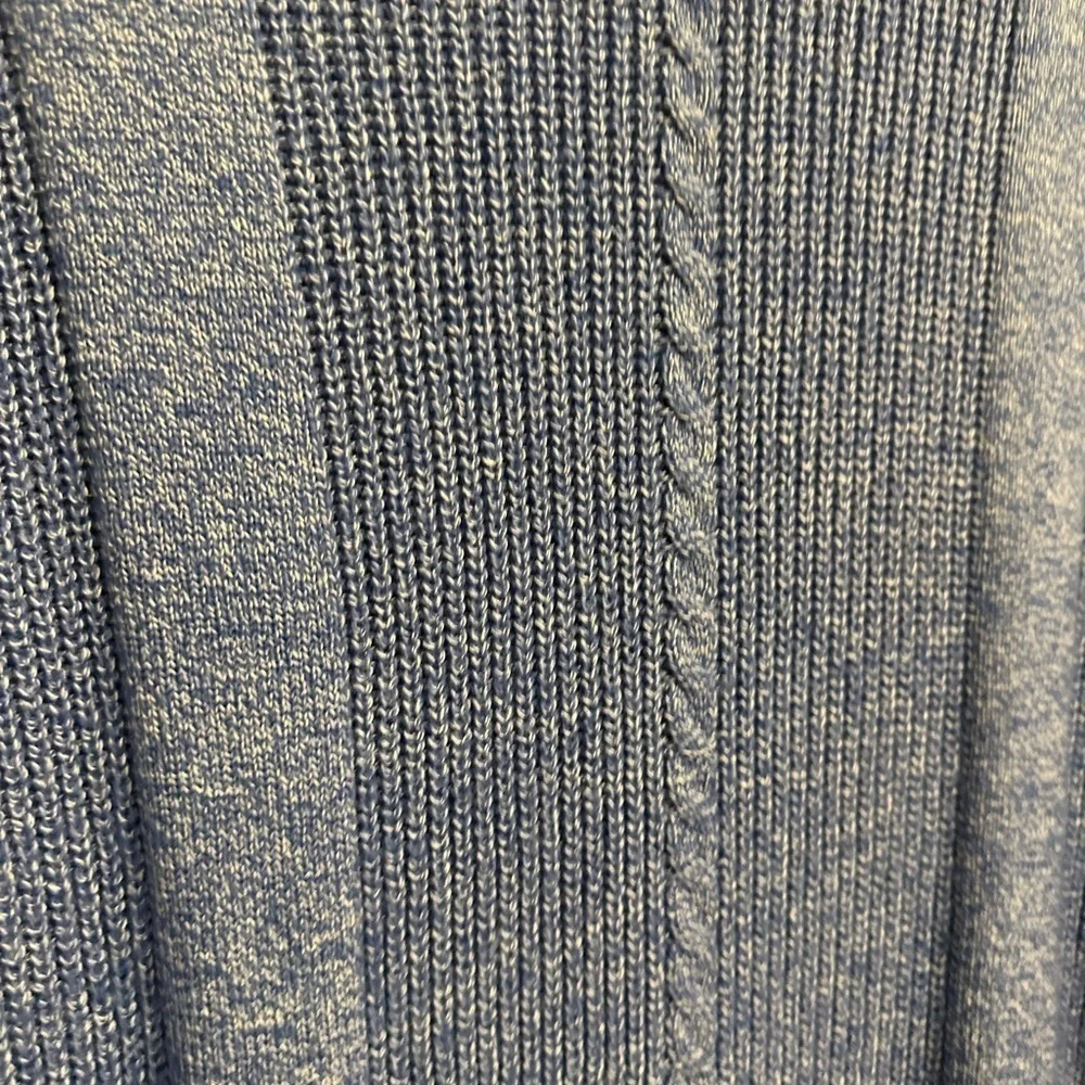 Talbots Iris Blue Cable Knit Tipped Girlfriend Cardigan Sweater Size L Preppy